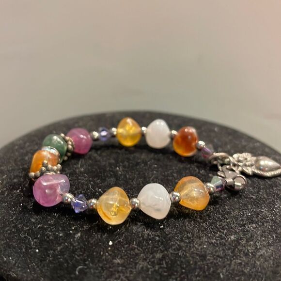 5.5” silver tone multi color beaded bracelet w/lobster clasp - Picture 1 of 7